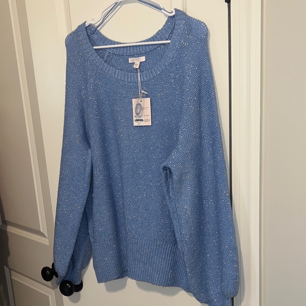 LC Lauren Conrad Light Blue Cozy Crewneck Sweater NWT XXL w Silver Detail